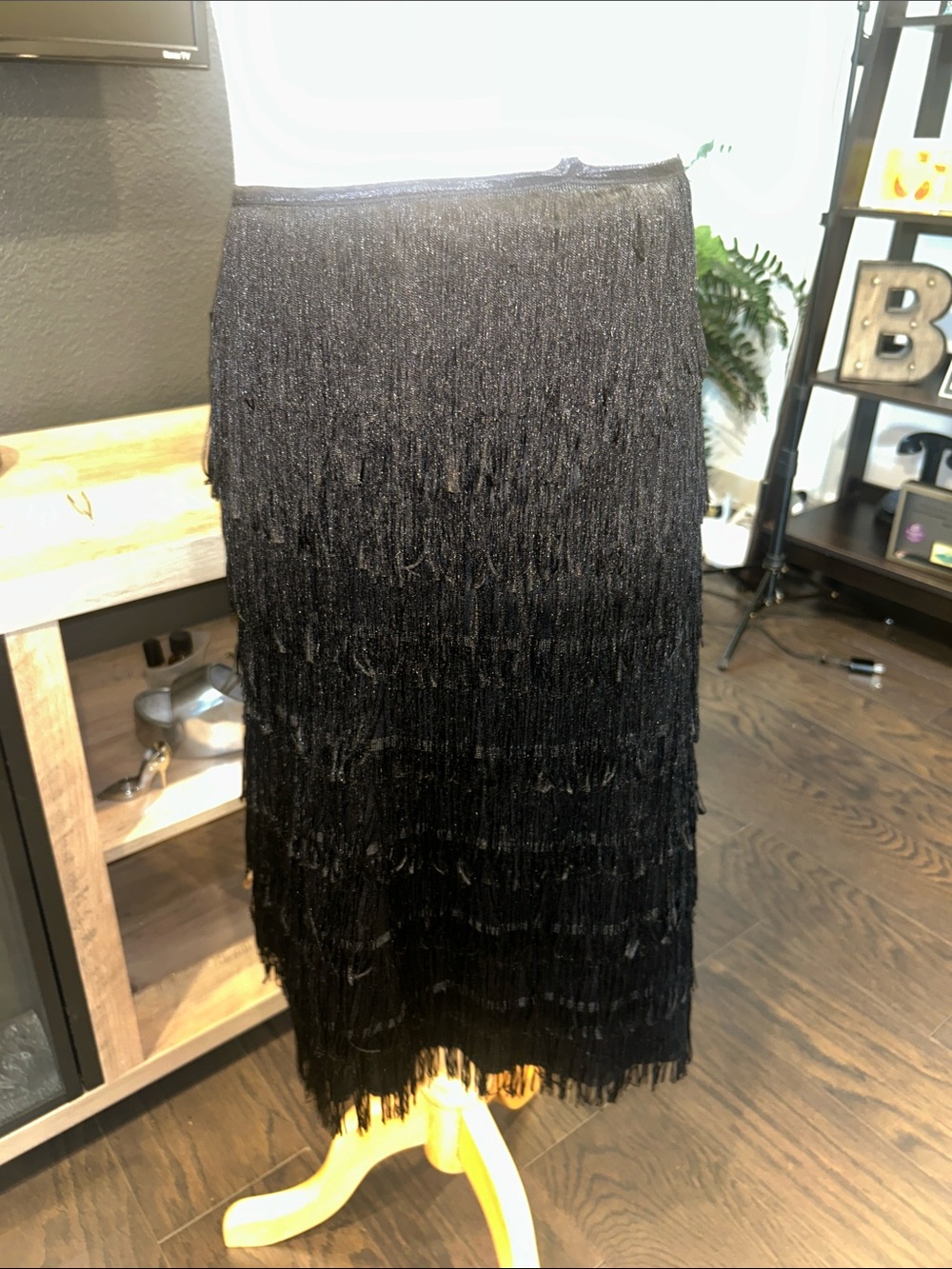 Dreamgirl Black Layered Fringe Midi Skirt